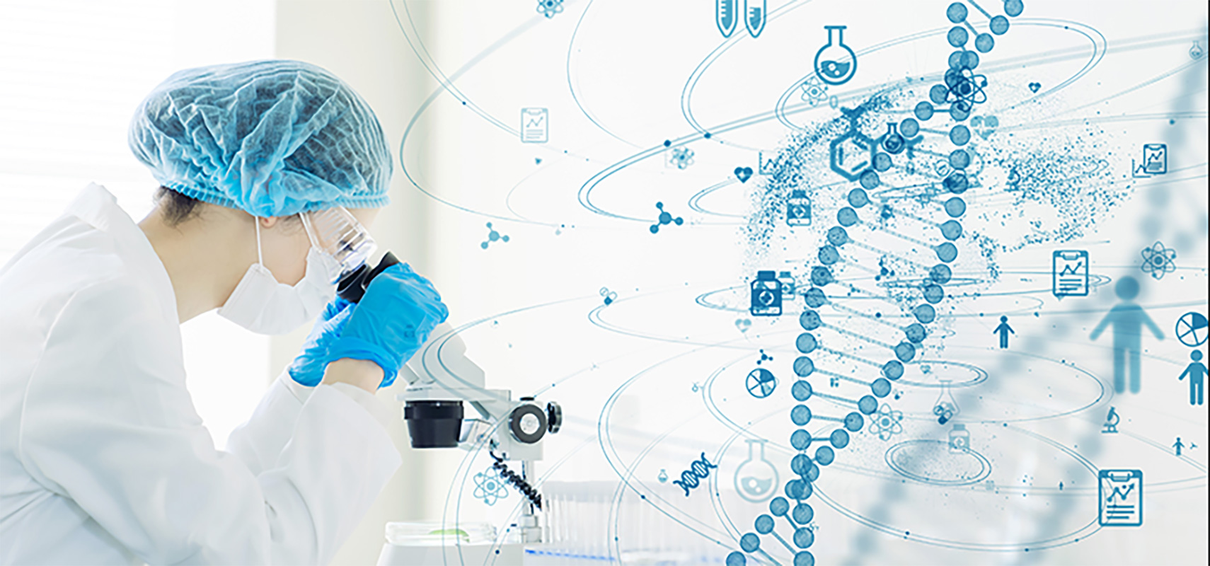 Scientist observing DNA through a microscope.