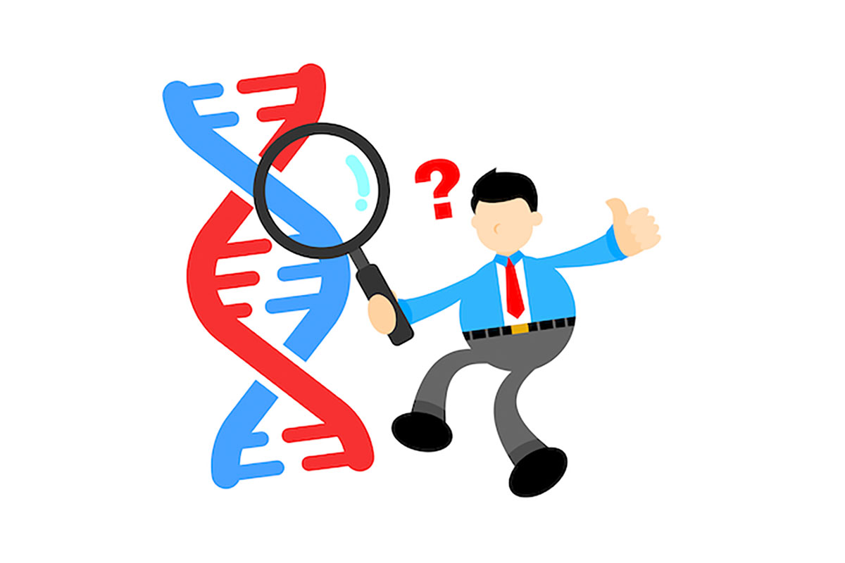 Cartoon man and DNA.